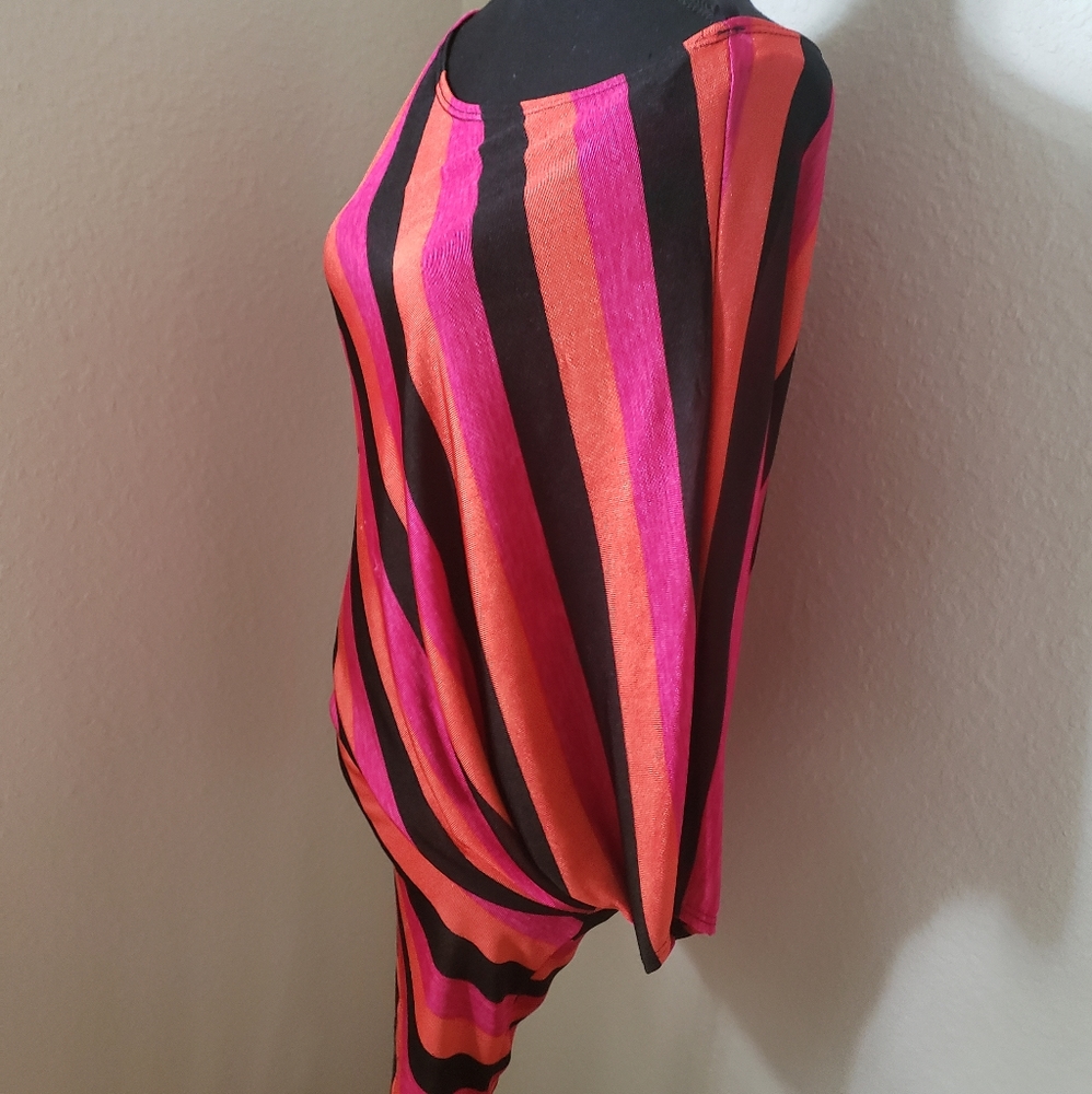 Fuchsia, Orange and Black Striped Illusion Top